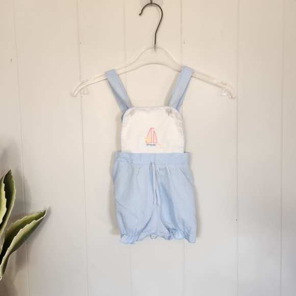 Vintage 80s Baby Boy Romper Coastal Cottagecore 1980s Romper Shorts Blue 6 mos - Picture 7 of 7